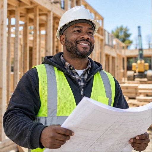Contractor reviewing plans on a job site